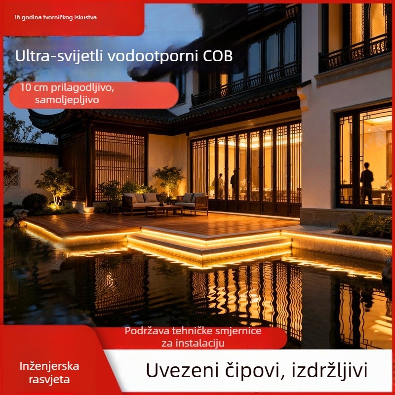 COB LED traka 220V, vodootporna, samoljepljiva za plafon, ambijentalno osvjetljenje, silikon kućište, 240 LED dioda