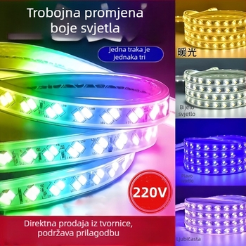 220V LED traka s tri boje, ultra jaka za ambijent dnevnog boravka, vodootporna za vanjsku upotrebu, traka za strop s promjenom boje