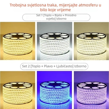 220V LED traka s tri boje, ultra jaka za ambijent dnevnog boravka, vodootporna za vanjsku upotrebu, traka za strop s promjenom boje