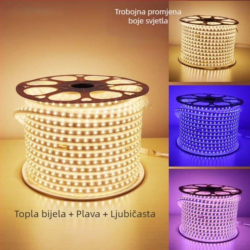 220V LED traka s tri boje, ultra jaka za ambijent dnevnog boravka, vodootporna za vanjsku upotrebu, traka za strop s promjenom boje