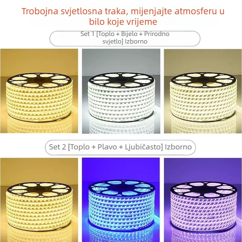 220V LED traka s tri boje, ultra jaka za ambijent dnevnog boravka, vodootporna za vanjsku upotrebu, traka za strop s promjenom boje