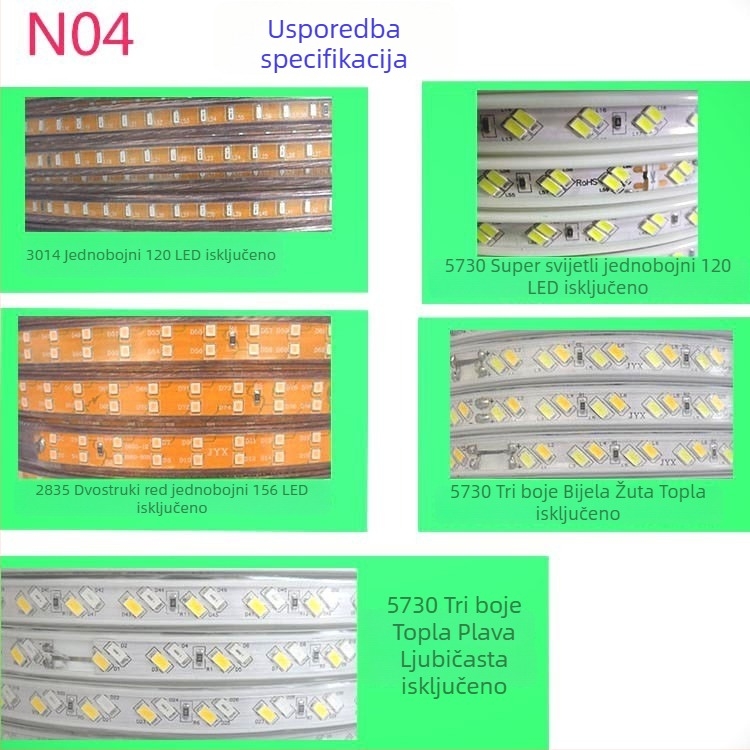 LED traka 2835, vanjska vodootporna, 220V, RGB tri boje, nagnuta troredna stropna svjetiljka za dnevni boravak