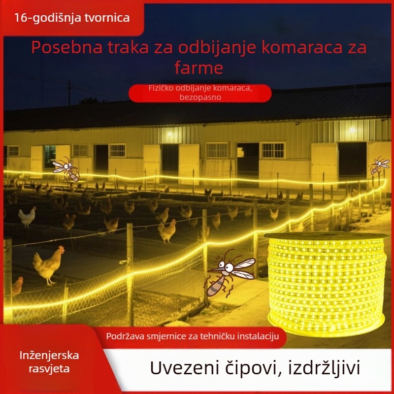 Visoko učinkovita LED traka protiv komaraca za farme, 220V, iznimno svijetla vodootporna rasvjeta za kokošinjce