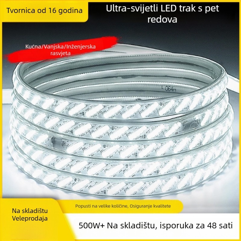 Izuzetno svijetla 220V vanjska vodootporna linearna LED traka, pet redova po 320 LED, montirana na plafon