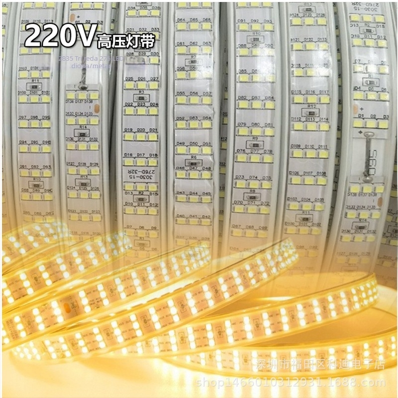 220V vanjska LED traka, ultra-jasna 2835 SMD, tri reda, 276 LED/m, za kućnu dekoraciju i osvjetljenje stropa dnevnog boravka, mekani svjetlosni trak