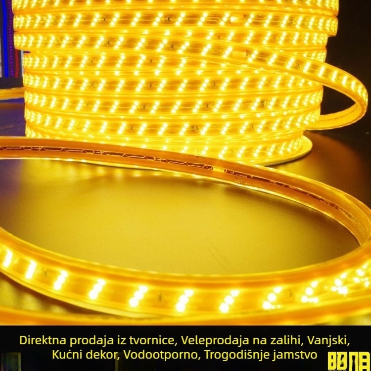Vanjska vodootporna LED traka 2835, 220V, 180 LED, 120° kut snopa, bez dimmera