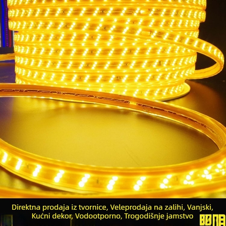 Vanjska vodootporna LED traka 2835, 220V, 180 LED, 120° kut snopa, bez dimmera