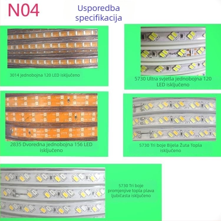 LED traka za rasvjetu, ultra jaka, dijagonalni trored 2835, vodootporna za vanjsku upotrebu, za dnevni boravak, troboja promjena boje, 220V, linearni rasvjetni trak