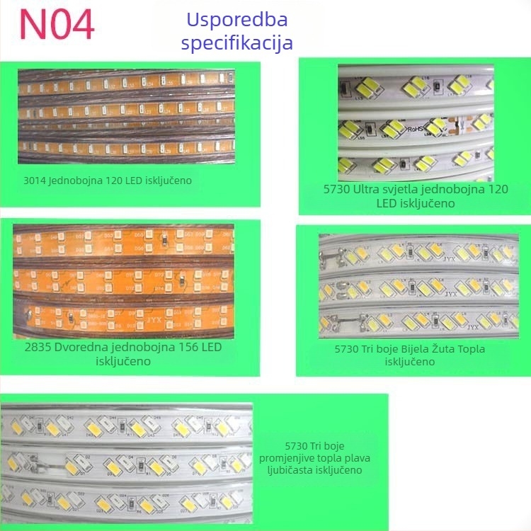 LED traka za rasvjetu, ultra jaka, dijagonalni trored 2835, vodootporna za vanjsku upotrebu, za dnevni boravak, troboja promjena boje, 220V, linearni rasvjetni trak