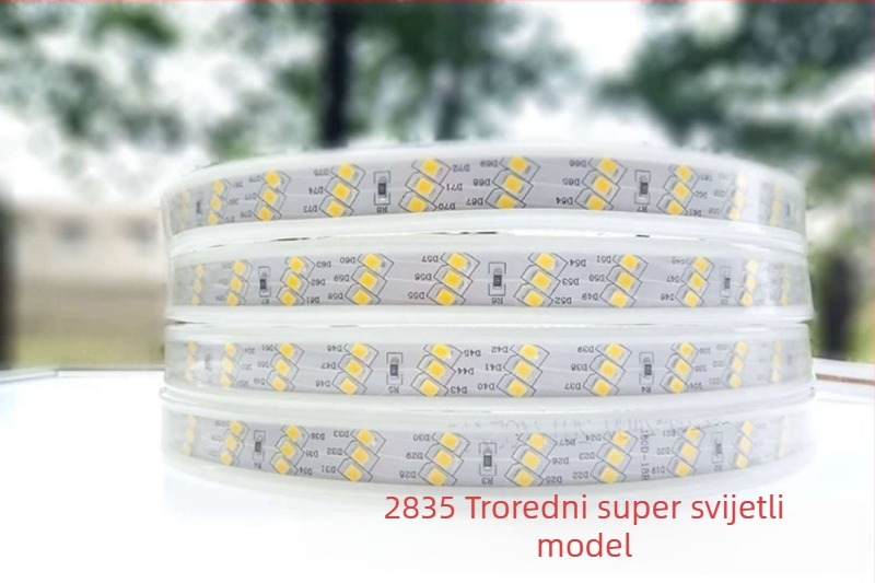 LED traka za rasvjetu, ultra jaka, dijagonalni trored 2835, vodootporna za vanjsku upotrebu, za dnevni boravak, troboja promjena boje, 220V, linearni rasvjetni trak