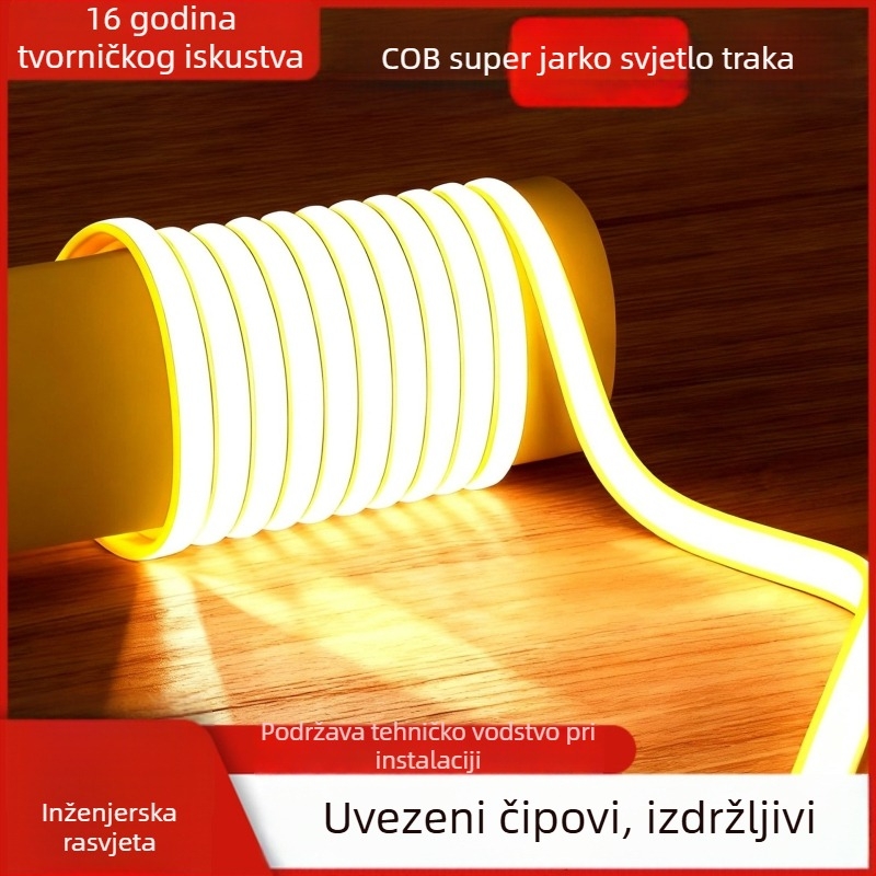 Cob LED traka, mekana svjetlost, 220V, samoljepljiva stropna ambijentalna rasvjeta, ultra jaka, vodootporna za vanjsku uporabu