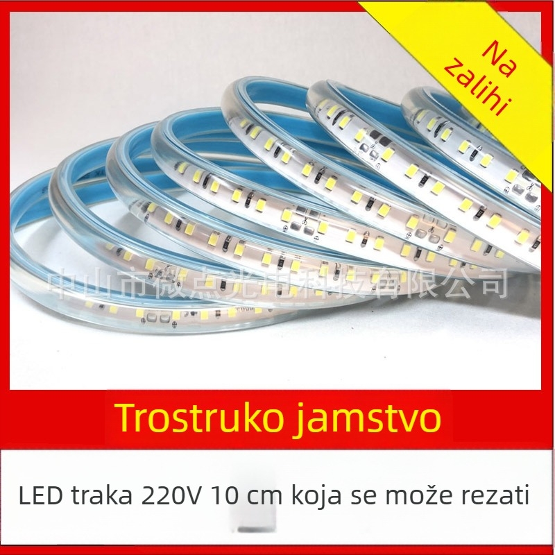 LED traka za rasvjetu 220V, visok napon, može se rezati na 10 cm, lukasti oblik, 100 LED (2835), visoka svjetlost za reklamu