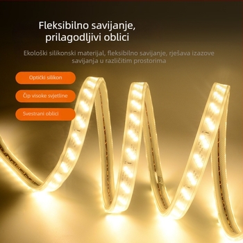 Vanjska LED traka 220V, vodootporna, tri reda LED 2835, visoka svjetlina, 12W, 180 LED-ova, 180° snop svjetla