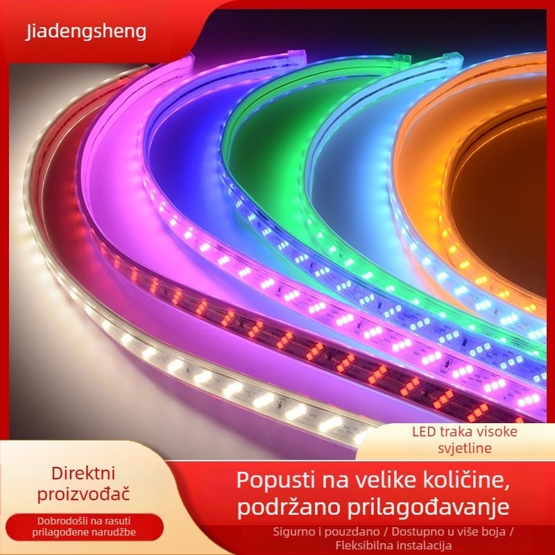 Vanjska LED traka 220V, vodootporna, tri reda LED 2835, visoka svjetlina, 12W, 180 LED-ova, 180° snop svjetla