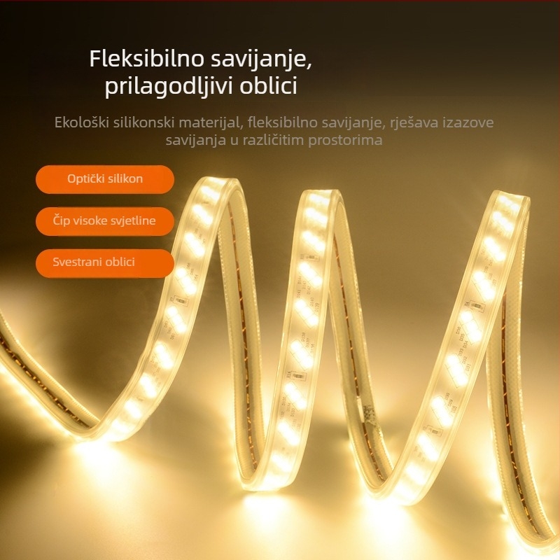 Vanjska LED traka 220V, vodootporna, tri reda LED 2835, visoka svjetlina, 12W, 180 LED-ova, 180° snop svjetla