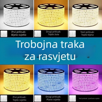 Vodootporna LED traka 220V RGB, dvostruki red, dnevni boravak, mekano neonsko svjetlo