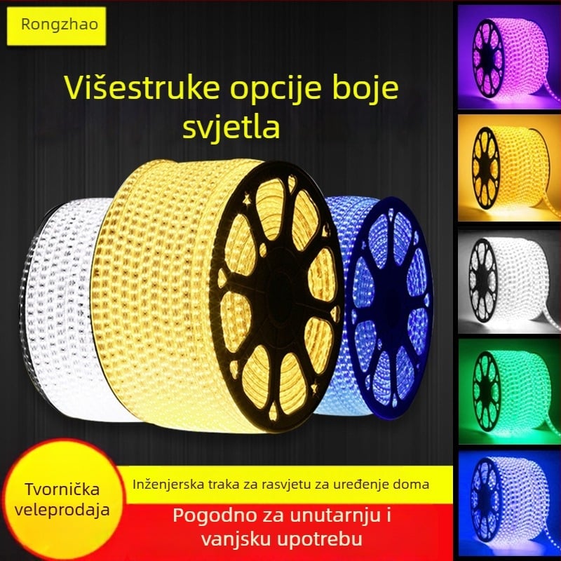 Vodootporna LED traka 220V RGB, dvostruki red, dnevni boravak, mekano neonsko svjetlo