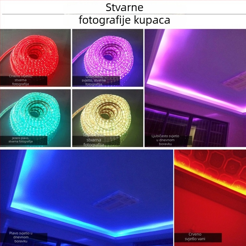 Vodootporna LED traka 220V RGB, dvostruki red, dnevni boravak, mekano neonsko svjetlo