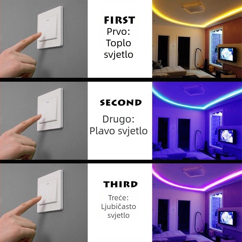Vodootporna LED traka 220V RGB, dvostruki red, dnevni boravak, mekano neonsko svjetlo
