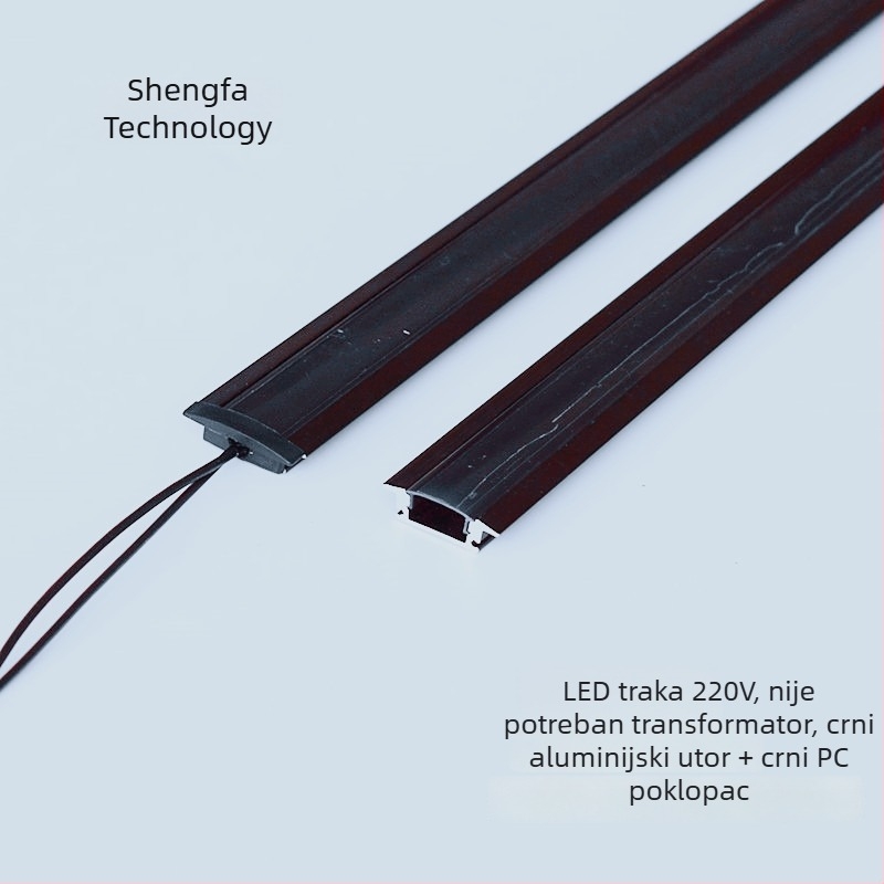 LED traka 220V, crna, ugrađena u vinsku skrinju/izložbenu vitrinu, plosnata, izuzetno jaka svjetlosna traka, čvrsta traka, bez transformatora