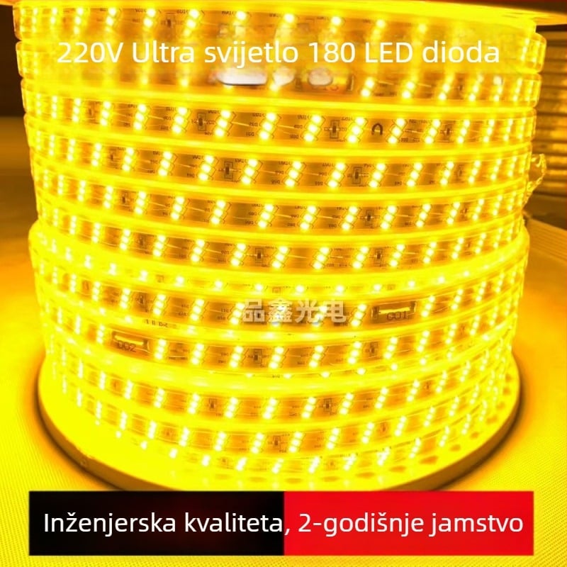 220V Ultra-sjajna troredna LED traka s 2835 LED-ima, 180 dioda, IP67 vodootporna za unutarnju i vanjsku rasvjetu