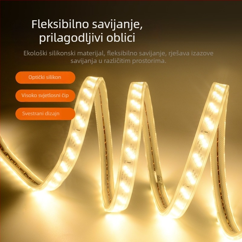 220V Ultra-sjajna troredna LED traka s 2835 LED-ima, 180 dioda, IP67 vodootporna za unutarnju i vanjsku rasvjetu