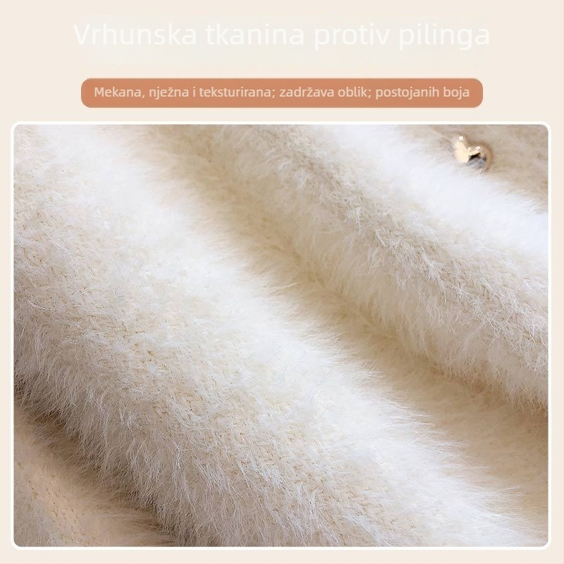 Ženski pleteni kardigan od Mink Velvet, kratka linija, dvostruko kopčanje, okrugli izrez, Chanel-inspiriran stil, jesen/zima 2025