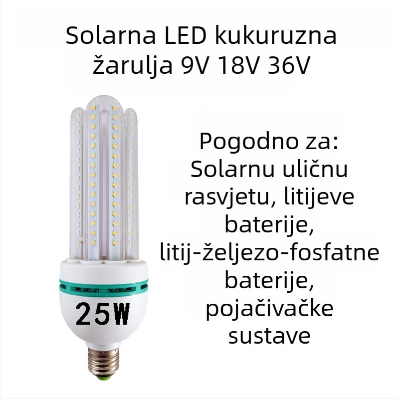25W solarna LED kukuruzna svjetiljka, ulaz 9V/18V/36V, za vrt i ulicu