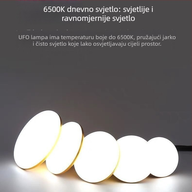 LED žarulja velikog promjera, oblik letećeg tanjura, bijela svjetlost, E27 navoj, kućna rasvjeta, energetski štedljiva