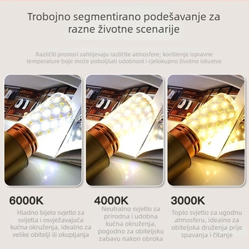 LED kukuruzna žarulja, E14, tri boje temperature (3000–6000K), 90 lm, aluminij, IP68, viseća svjetiljka