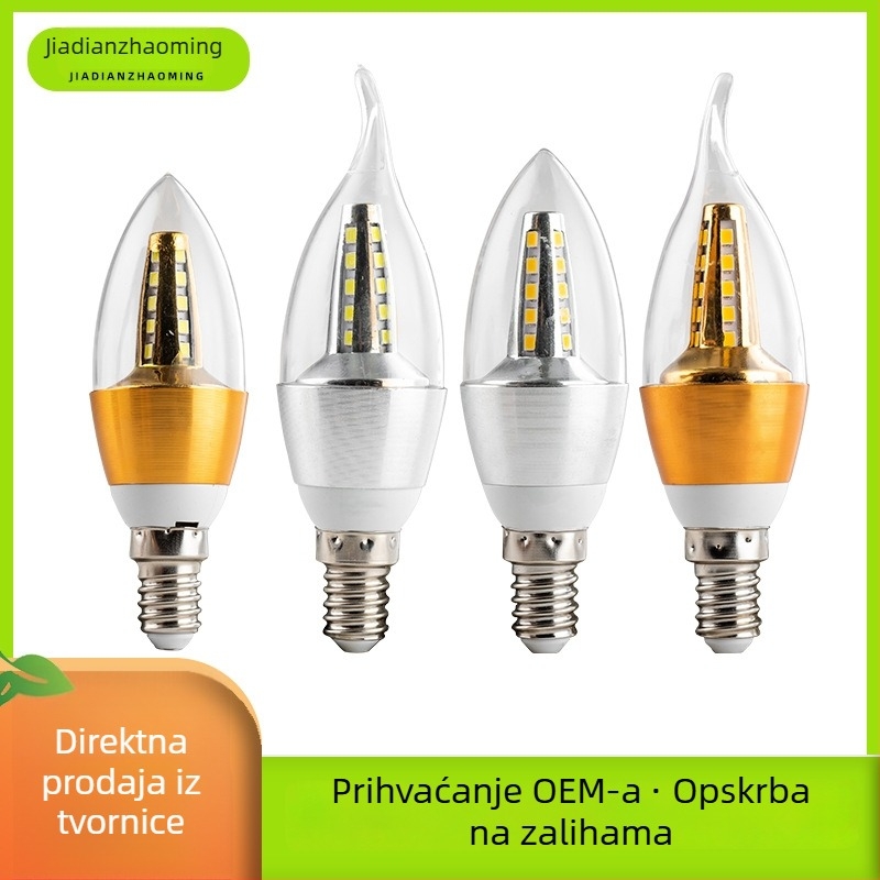 LED svijećna žarulja s E12/E14/E27, energetski učinkovita, 110–220V, 180° zračenje, aluminijsko kućište, 8000 lm