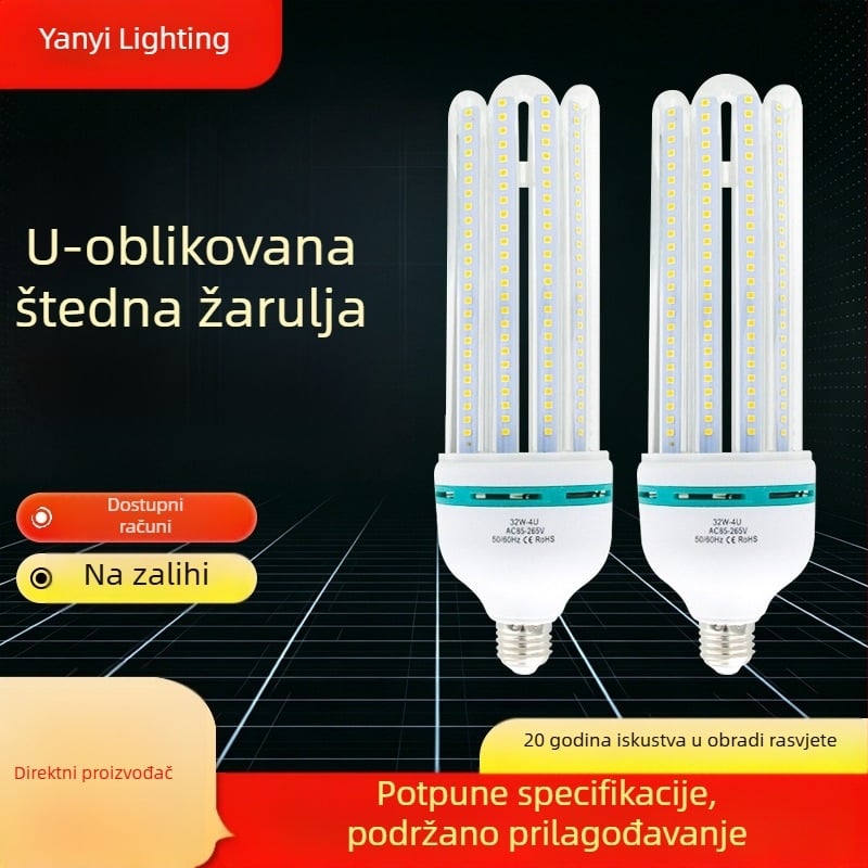 LED energetski učinkovita kukuruzna žarulja, E27 navoj, 3U tip lampe, topla bijela