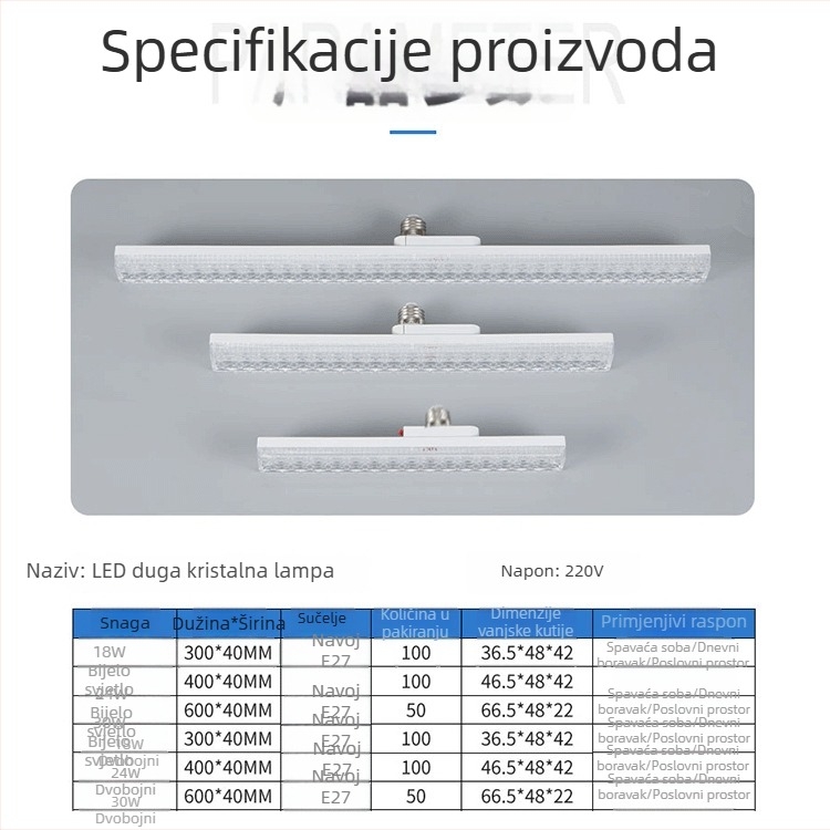 Kristalna LED traka svjetiljka s E27 utičnicom za kućno osvjetljenje, pode siva jačina, visoka svjetlina