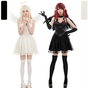 Halloween kostim crno-bijeli anđeo s demonskim motivom za cosplay i maskiranje