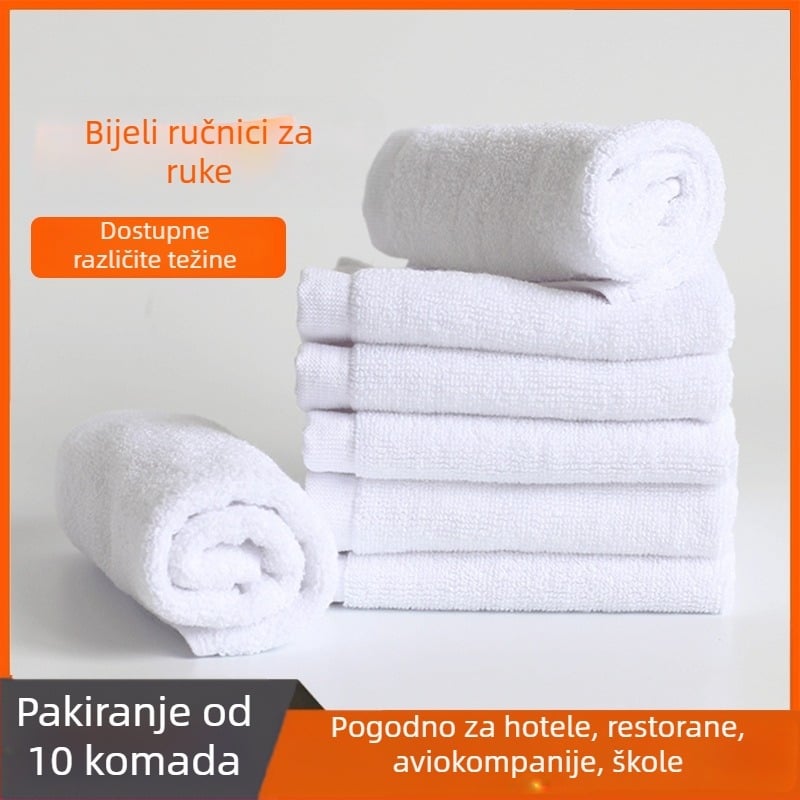 Set od 10 komada bijelih pamukih malih kvadratnih ručnika za hotele, restorane i putovanja