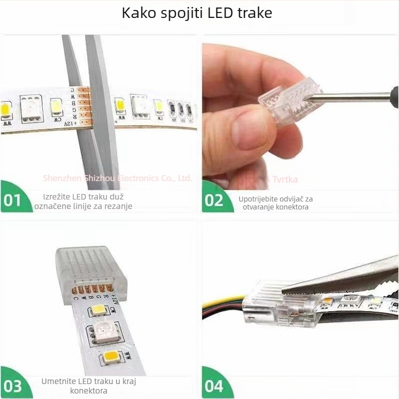 RGBWCCT LED višebojni trak bez zavarivanja, kristalni kopčasti spojnik, 6-pinski, 12 mm, brzo spajanje