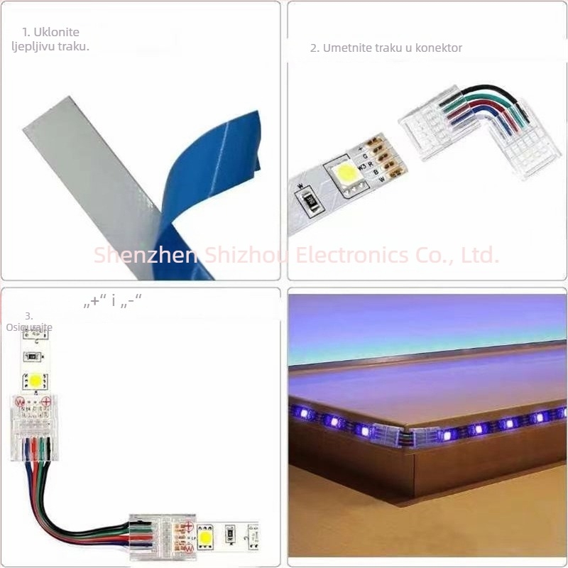 RGBWCCT LED višebojni trak bez zavarivanja, kristalni kopčasti spojnik, 6-pinski, 12 mm, brzo spajanje
