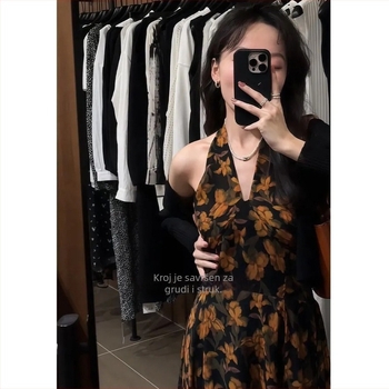 Plus veličine floralni dvodijelni set haljina s laganim zaštitnim kardiganom za sunce, francuski retro kroj, naglašeni struk