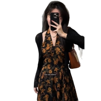 Plus veličine floralni dvodijelni set haljina s laganim zaštitnim kardiganom za sunce, francuski retro kroj, naglašeni struk