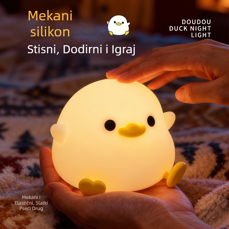 Noćna svjetiljka Doudou Duck za djecu, punjiva silikonska lampica na dodir, ambijentalno svjetlo uz noćni ormarić