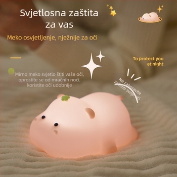 Silikonska noćna lampica u obliku hipopotama s dodirnim upravljanjem, noćno svjetlo uz krevet, poklon