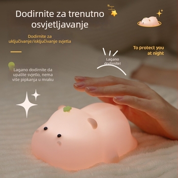 Silikonska noćna lampica u obliku hipopotama s dodirnim upravljanjem, noćno svjetlo uz krevet, poklon