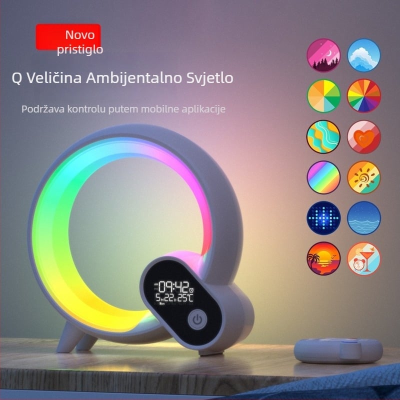 Nova Q lampica za buđenje s ambijentalnim osvjetljenjem, simulacija izlaska sunca, Bluetooth zvučnik, promjenjive boje svjetla