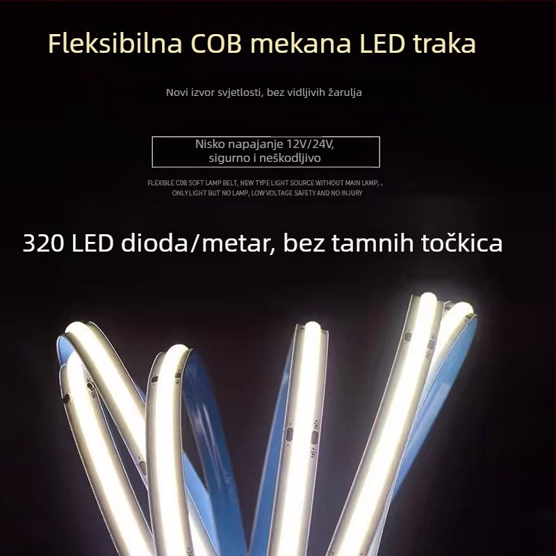 Niskonaponska COB LED traka, samoljepljiva, ugrađeno linearno osvjetljenje za kućni strop, bez treperenja, 10 m