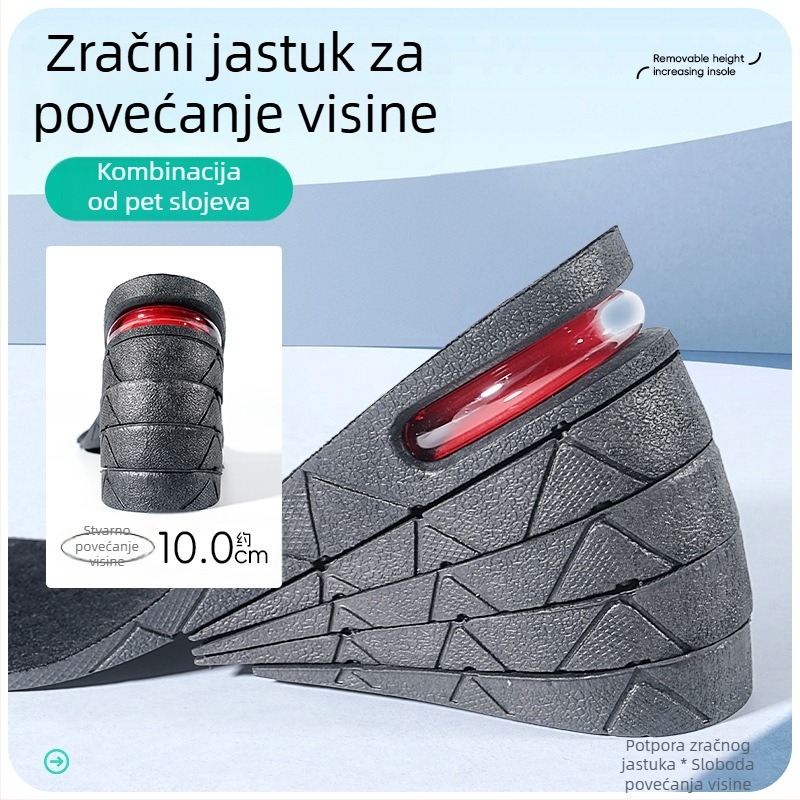 Petoslojna podesiva nevidljiva uloška za povećanje visine s odvojivim slojevima zračnog jastuka