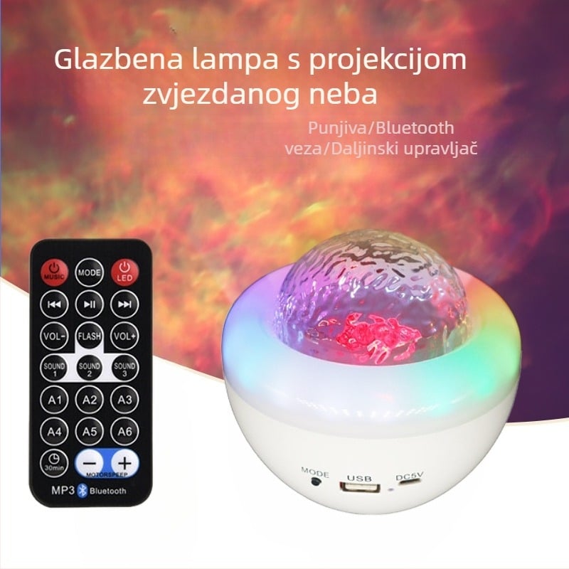 Nova projektna lampica s Vortex Aurora zvjezdanim nebom, Bluetooth zvučnik, projekcija oceanskog svjetla, utor za karticu, noćno svjetlo za pozornicu