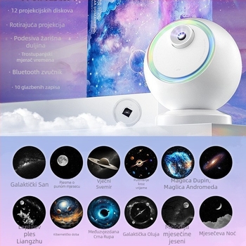 Projektor zvjezdane nebeske i ambientno svjetlo za spavaću sobu – noćna svjetiljka s projekcijom i glazbom, USB napajanje