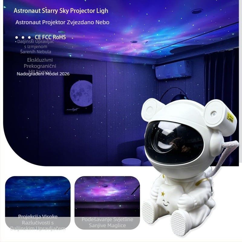 Projektor zvjezdanog neba s astronautom, 2026 novi model, ambijentalna noćna svjetiljka za spavaću sobu, USB napajanje, daljinski upravljač