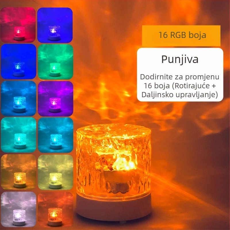 Ambijentalna svjetiljka s vodnim valovima, rotirajuća, punjiva noćna svjetiljka za spavaću sobu, novi model, romantičan poklon, projekcija zvjezdanog neba