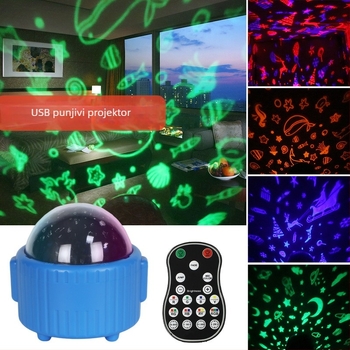Plamenični ocean projektor s zvjezdanim nebom – božićna i Halloween atmosfera, dječja noćna svjetiljka, USB napajanje, ugrađena baterija, Bluetooth, daljinski